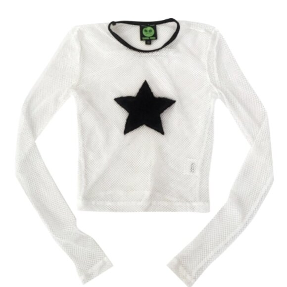 Tunnel Vision White Fishnet Fuzzy Star Long Sleeve Top - Picture 1 of 4
